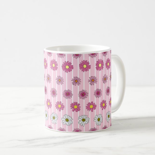 Rosa och vita Daisy Wildblomma Stollig Kaffemugg (Framsida höger)