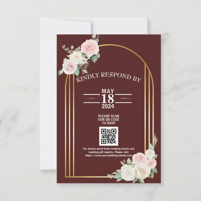 Rosa och vita dammrosblommor bröllop OSA kort (Framsida)