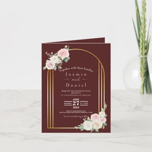 Rosa och vita dunkla blomster bröllopsinbjudan inbjudan (Framsida)
