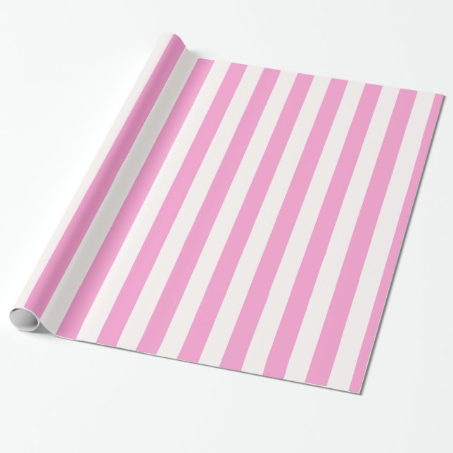Rosa och Vita Extra Stora Rand-Mönster Presentpapper (Utrullad)