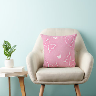 Rosa och vita fjärilar glittrar rosa bakgrund kudde