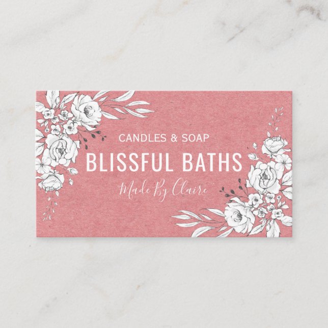 Rosa och vita hemgjorda tvål och ljus visitkort (Framsida)