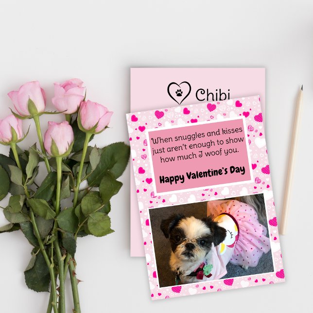 Rosa och vita hjärtan Cute Hund Valentindagen Julkort (Skapare uppladdad)