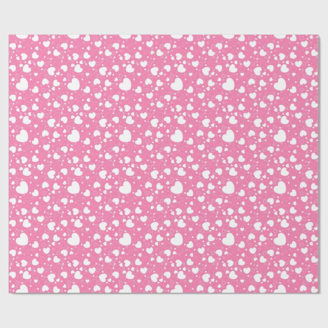 Rosa och vita hjärtan presentpapper  (Platt)