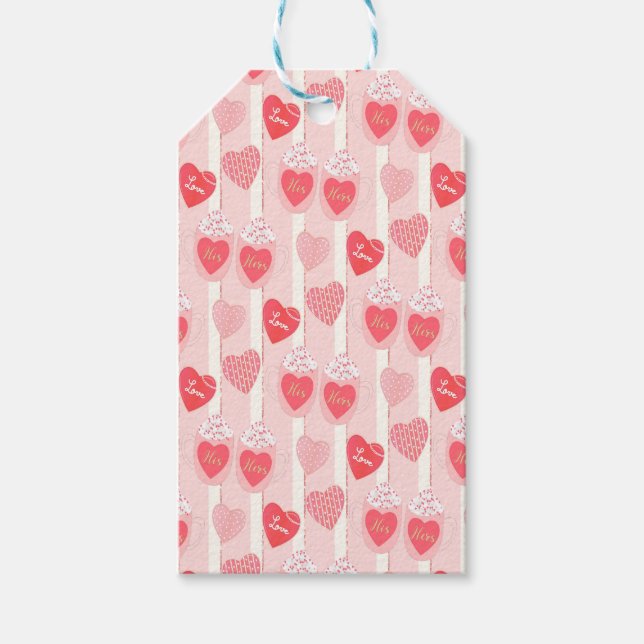 Rosa och vita hjärtan, vita strössel presentetikett (Framsidan)