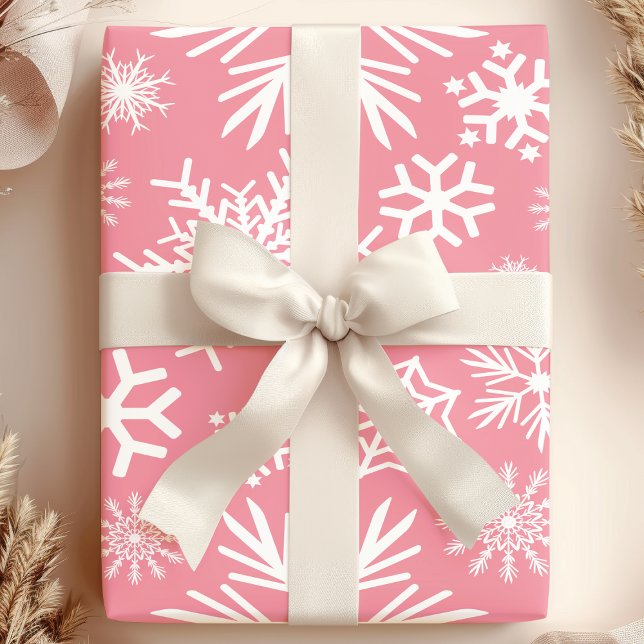 Rosa och Vita Jul Vinter Snöflingor Mönster Presentpapper (Skapare uppladdad)
