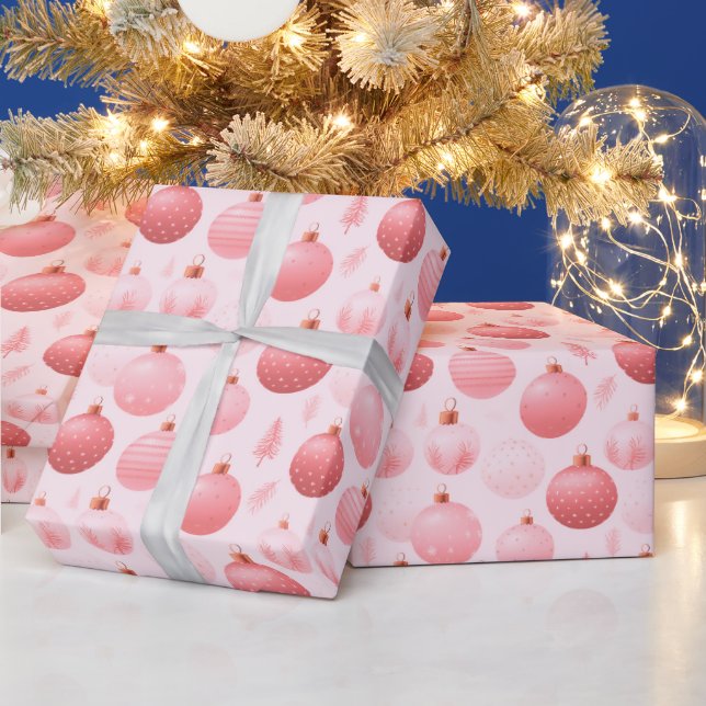 Rosa och vita julgransprydnader jul presentpapper (Helgdagar)