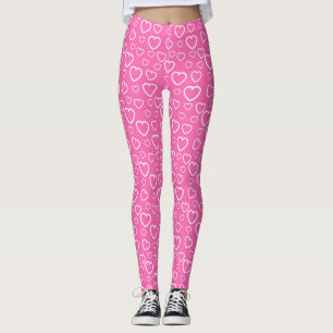 Rosa och vita kärlekshjärtsmönster leggings