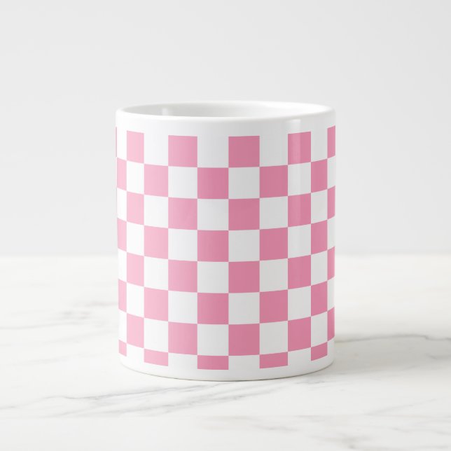 Rosa och Vita kontrollpanel Mönster Jumbo Mugg (Framsidan)