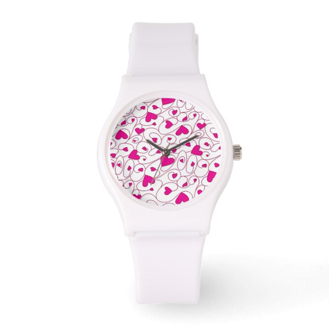 Rosa och vita kryddhjärtan armbandsur (Framsida)