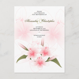 Rosa och vita Lilies Bröllop spara datum 2 Meddelande Vykort