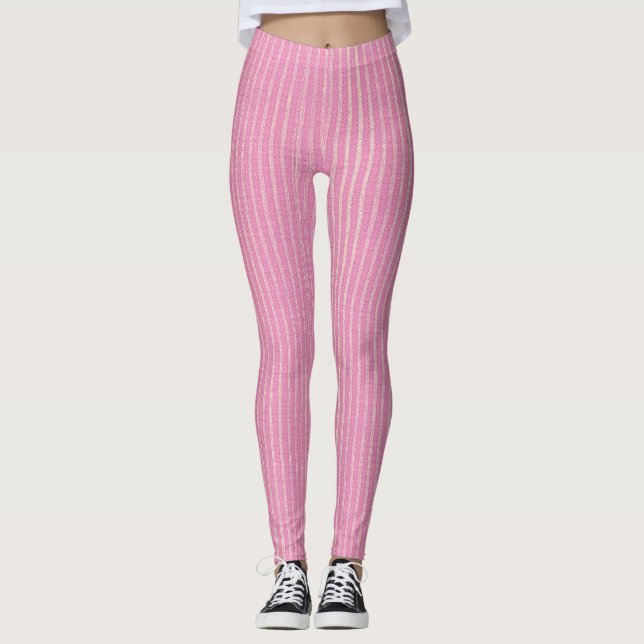Rosa och vita, Ljusa rosa bindningar av Pin Rand Leggings (Framsida)