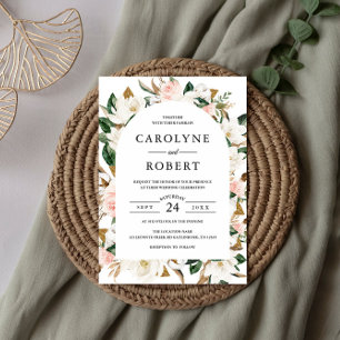 Rosa och Vita Magnolia Arch Bröllop Inbjudningar