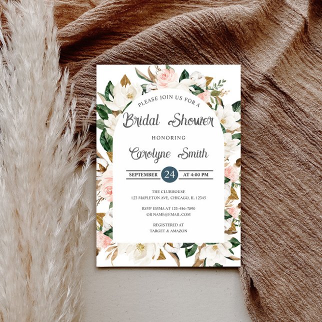  Rosa och Vita Magnolia Arch-Möhippan Inbjudningar (Skapare uppladdad)