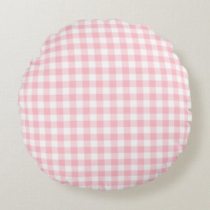 Rosa och vita, medelStorleka Gingham-kontroller Rund Kudde