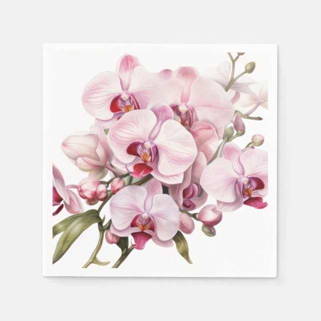 Rosa och Vita Orkidéer Bröllop Pappersservett (Framsidan)