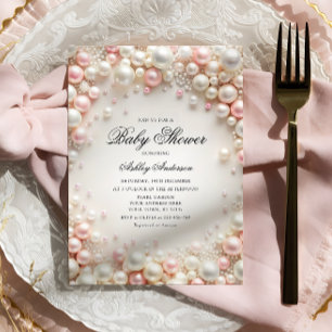 Rosa och vita pärlor med Diamonds babyskor Inbjudningar