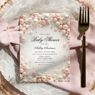 Rosa och vita pärlor med Diamonds babyskor Inbjudningar