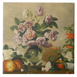 Rosa och vita peonblommor (Peonies still Life) Kakelplatta