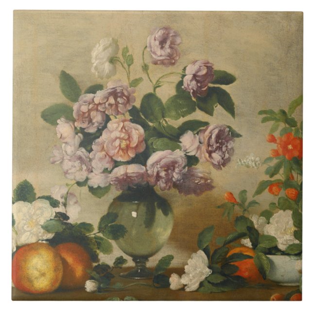 Rosa och vita peonblommor (Peonies still Life) Kakelplatta (Framsidan)
