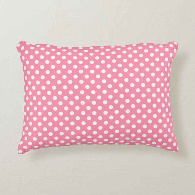 Rosa och Vita Polka dots Prydnadskudde (Framsidan)