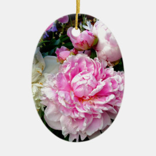 Rosa och vita ponnyer julgransprydnad keramik