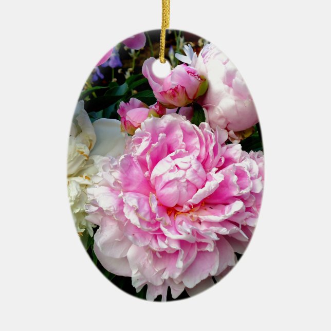 Rosa och vita ponnyer julgransprydnad keramik (Framsidan)