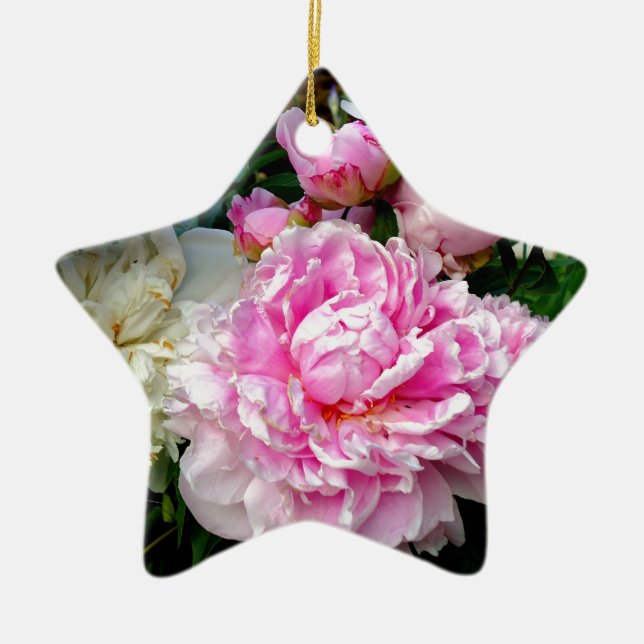 Rosa och vita ponnyer julgransprydnad keramik (Framsidan)
