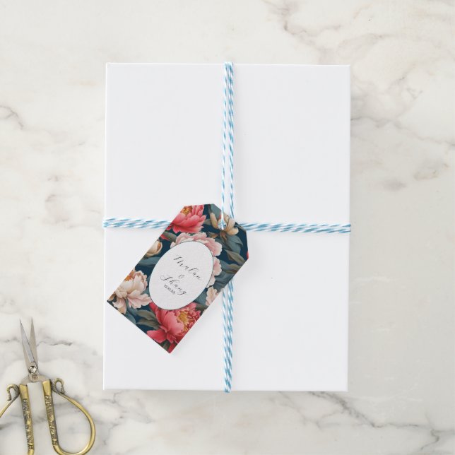 Rosa och vita ponnyer Oriental Bröllop Presentetikett (Med Snöre)