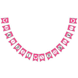 Rosa och vita prickiga hjärtan bröllopsdusch vimplar