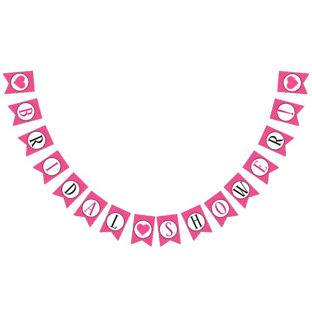 Rosa och vita prickiga hjärtan bröllopsdusch vimplar (Alla)