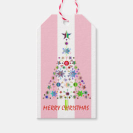 Rosa och Vita Rand-julen Hälsning Presentetikett