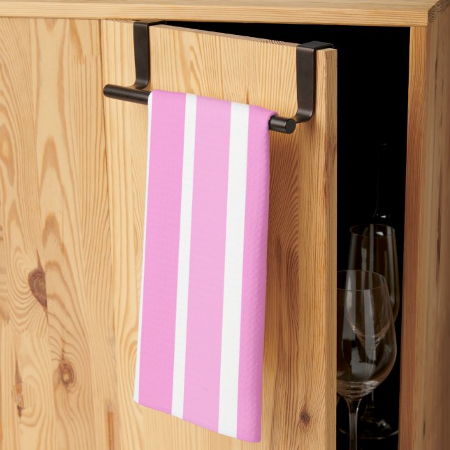 Rosa och Vita Rand Kökshandduk (Thirds Fold)