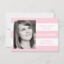 Rosa och vita Rand - Meddelande om Studenten 3 x 5 Inbjudningar