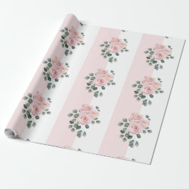 Rosa och vita randiga akvarellrosor presentpapper