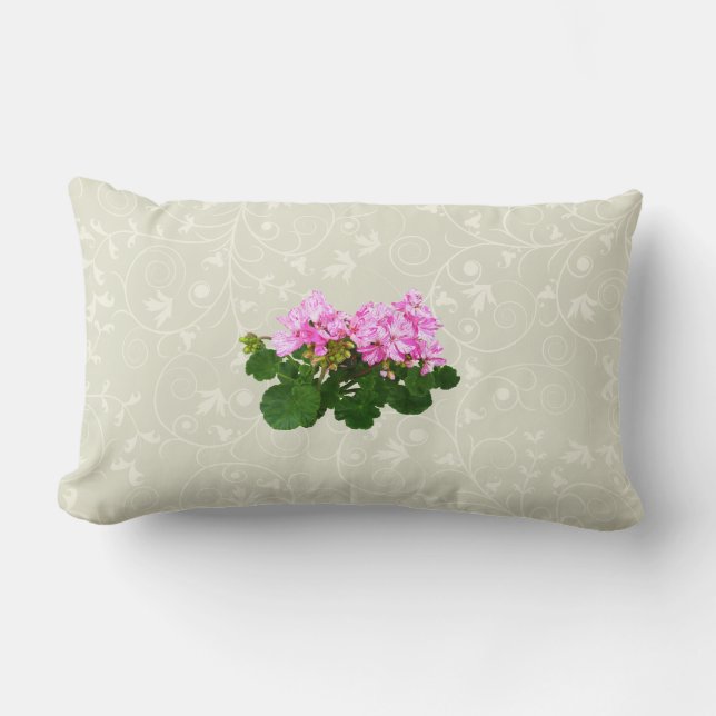 Rosa och vita randiga pelargoner lumbarkudde (Framsida)