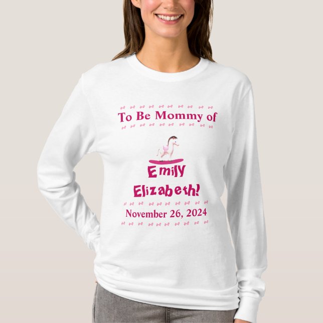 Rosa och vita Rocking Horse Mamma-to-be T Shirt (Framsida)