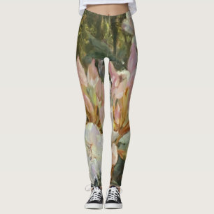 Rosa och vita rododendroner Djupa Gröntar - Foliag Leggings