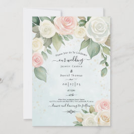 Rosa och vita rosdrömblommor inbjudningar