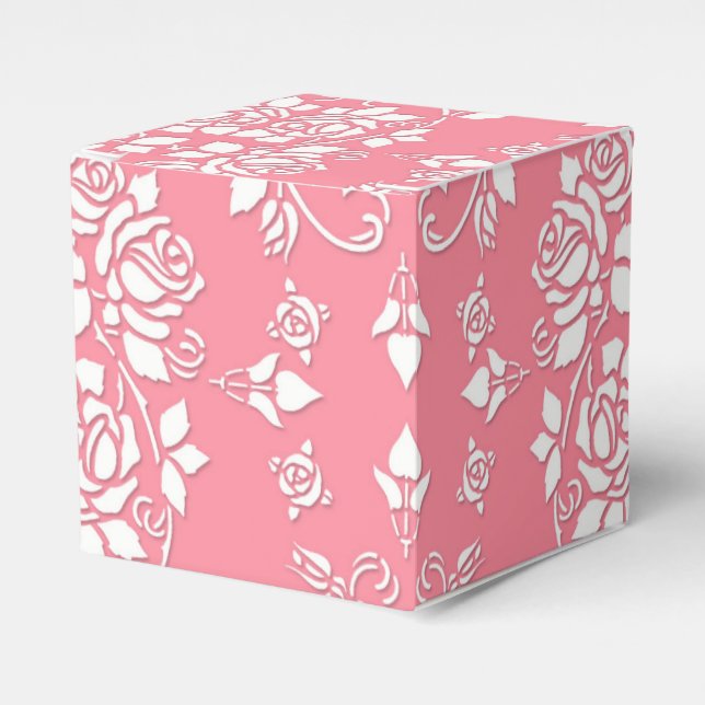 Rosa och vita rosor Blommig damastmönster Presentaskar (Framsidan Sidan)