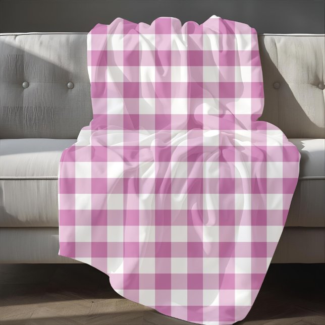 Rosa och vita rutiga Gingham-mönster Fleecefilt (Modern Pink Plaid Gingham Pattern Fleece Blanket)