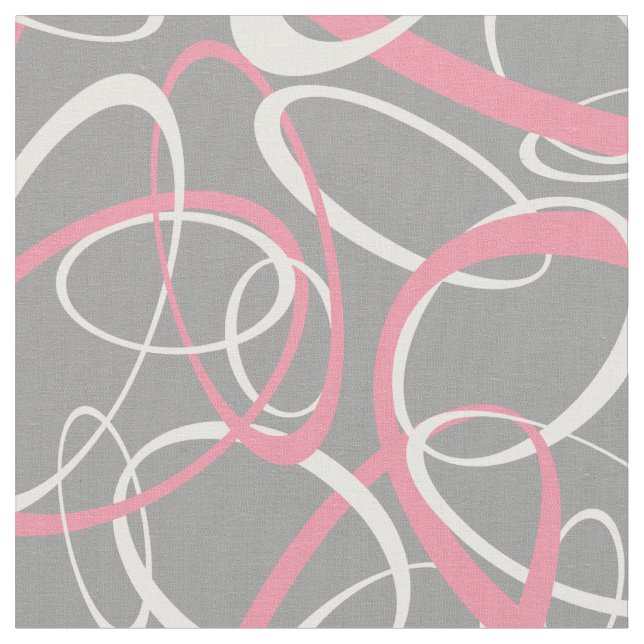 rosa och vita slingor på grått-geometriska mönster tyg (Närbild)