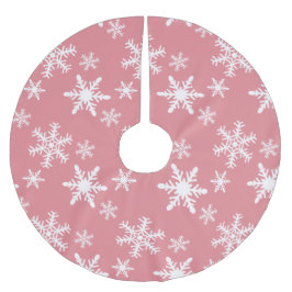 Rosa och Vita Snöflingor Julgransmatta Borstad Polyester