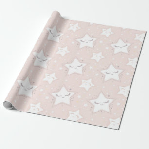 Rosa och vita stjärnor Babykläder Mönster Presentpapper