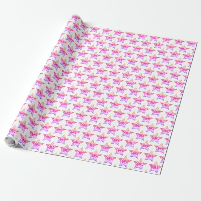 Rosa och vita stjärnor Mönster-Eleganten Presentpapper (Utrullad)