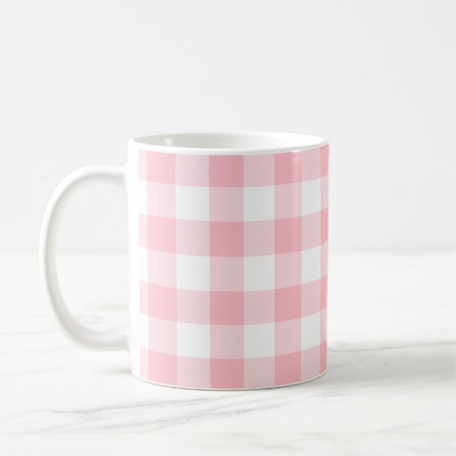 Rosa och vita stora Storleka Gingham-kontroller Kaffemugg (Vänster)