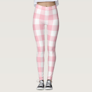 Rosa och vita stora Storleka Gingham-kontroller Leggings