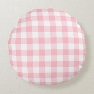 Rosa och vita stora Storleka Gingham-kontroller Rund Kudde