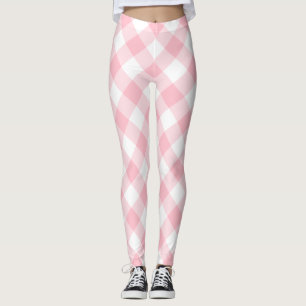 Rosa och vita Storleka diagonala Gingham-kontrolle Leggings