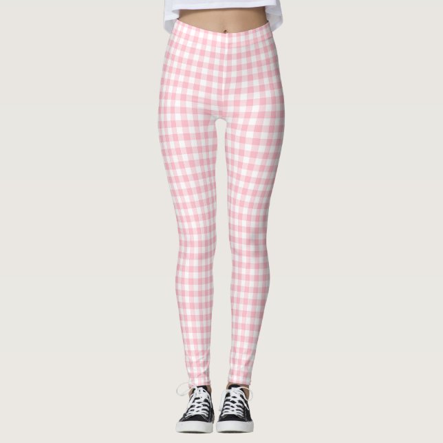 Rosa och vita Storleka Gingham-kontroller Leggings (Framsida)